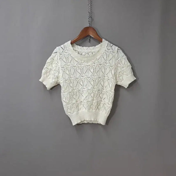 [BUNJANG] Ivory Crochet Knit Short Sleeve Top / 아이보리 크로셰 니트 반팔
