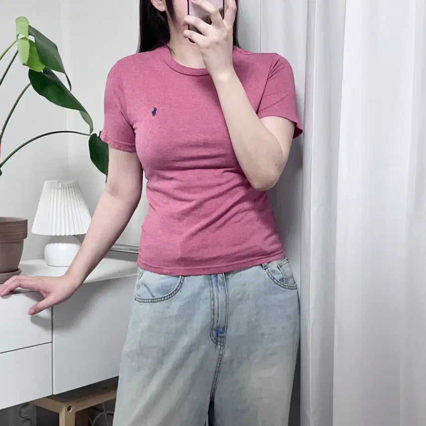 [BUNJANG] Polo Ralph Lauren Pink / Navy Pony Logo Short Sleeve T-Shirt - Size S / 폴로 진핑크 / 네이비포니 반팔티 [ S ]