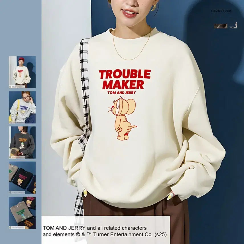 [BUNJANG] Freak Store x Tom and Jerry Flocked Logo Sweatshirt / 프릭스스토어 톰과제리 플로키로고 스웨트