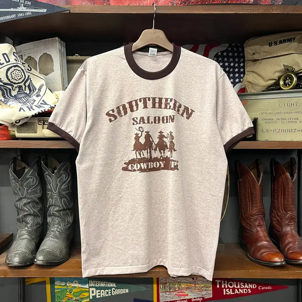[BUNJANG] Vintage Western Cowboy Ringer T-Shirt Cotton Blend N2196 / 웨스턴 카우보이 빈티지 코튼혼방 링거티 N2196