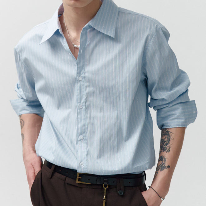 [BUNJANG] Noir Jacquard Stripe Shirt Blue / 노이어 자카드 스트라이프 셔츠 블루 (48사이즈)