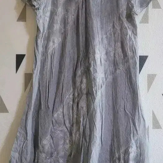 [BUNJANG] Women's Grey Floral Embroidered Long Dress / 여성 원피스 그레이 플라워 자수