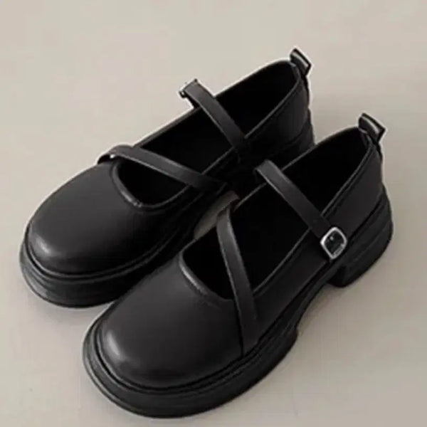 [BUNJANG] Women's Black Loafer Shoes with Strap / 블랙 로퍼 구두