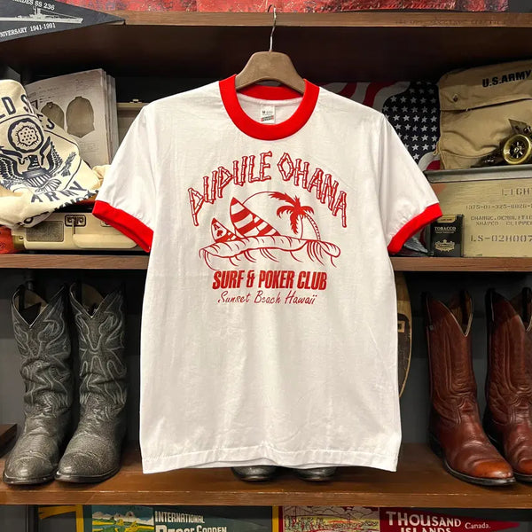 [BUNJANG] Vintage Ringer Tee Hawaii Sunset Beach Front Print N2199 / 하와이 선셋 비치 전면 프린팅 빈티지 링거티 N2199