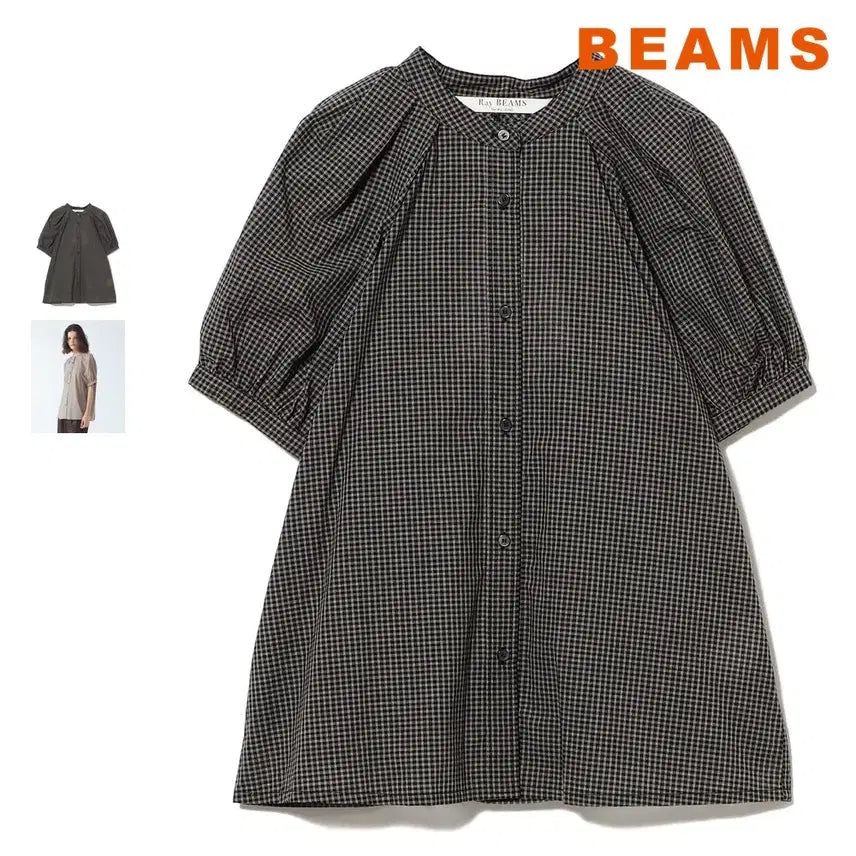 [BUNJANG] BEAMS Ray Beams Check Back Open Blouse / 빔즈 레이 체크 백 오픈 블라우스