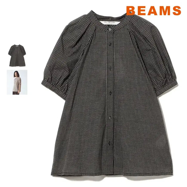 [BUNJANG] BEAMS Ray Beams Check Back Open Blouse / 빔즈 레이 체크 백 오픈 블라우스