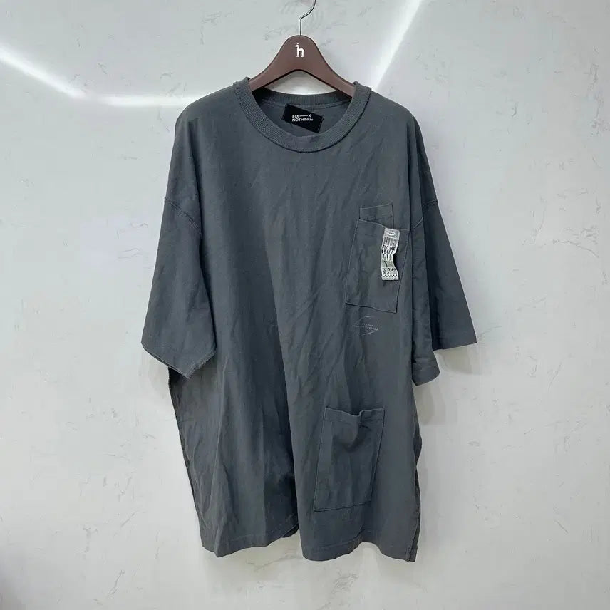 [BUNJANG] Fixnothing Tie-Back Vintage Double Pocket Short Sleeve T-Shirt Charcoal L / 픽스낫띵 타이백 빈티지 더블포켓 반팔 차콜 L 100
