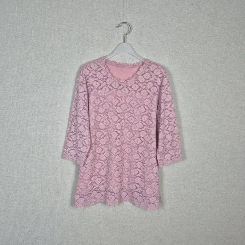 [BUNJANG] Pink Lace 7-Sleeve Blouse / (#66,77추천)연핑크 레이스 7부소매 블라우스
