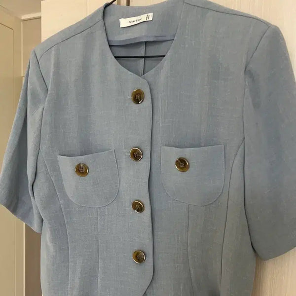 [BUNJANG] Summer Jacket & Blouse Set - Sky Blue, One Size / 여름 자켓 여름 블라우스 새상품