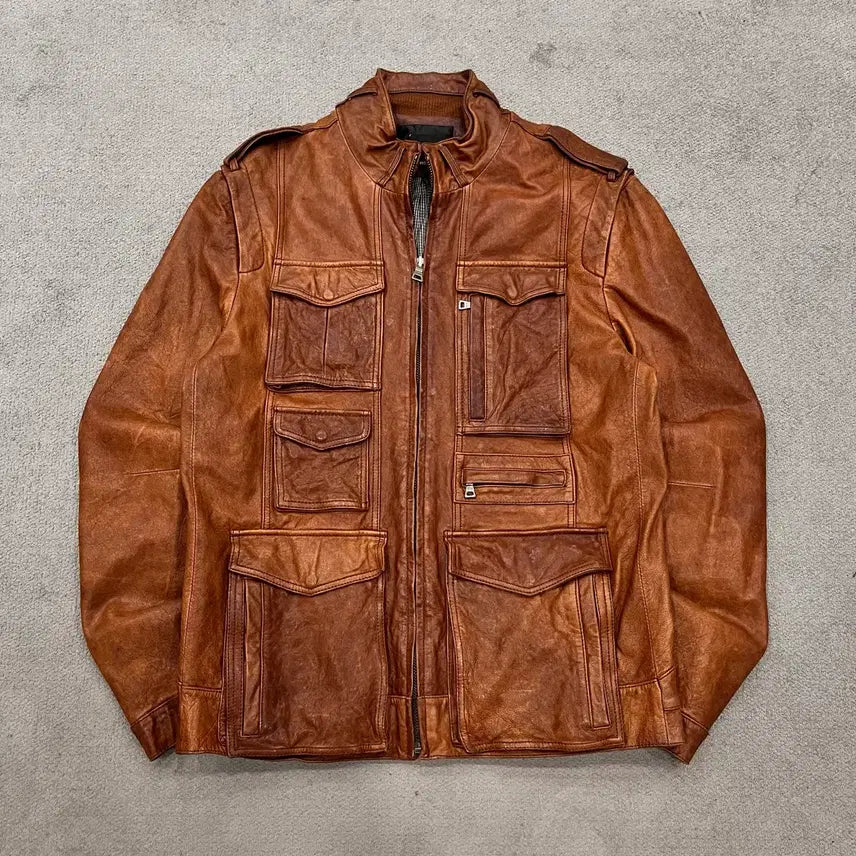 [BUNJANG] Wermo Brown Lambskin Leather Jacket / 100 워모 양가죽 포켓 브라운 레더 가죽 자켓