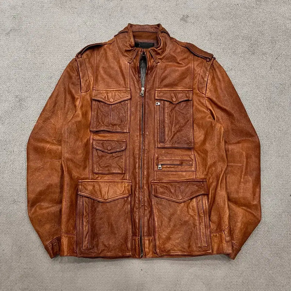 [BUNJANG] Wermo Brown Lambskin Leather Jacket / 100 워모 양가죽 포켓 브라운 레더 가죽 자켓