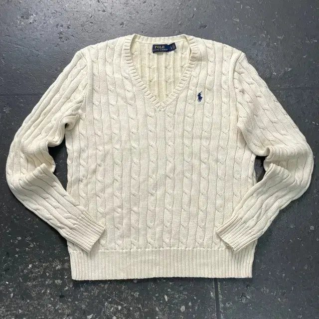 [BUNJANG] Polo Ralph Lauren Cable Knit V-Neck Sweater / 100 폴로 꽈배기 브이넥 니트