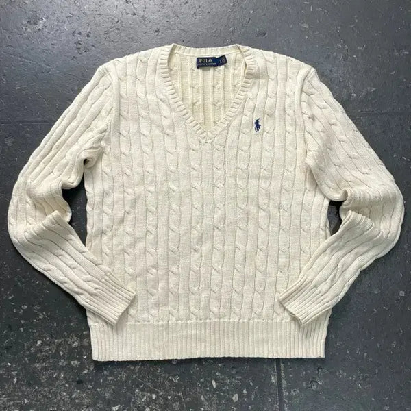 [BUNJANG] Polo Ralph Lauren Cable Knit V-Neck Sweater / 100 폴로 꽈배기 브이넥 니트