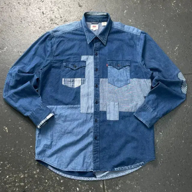 [BUNJANG] Levi's 100 Indigo Patchwork Denim Shirt / 100 리바이스 인디고 패치워크 데님 셔츠