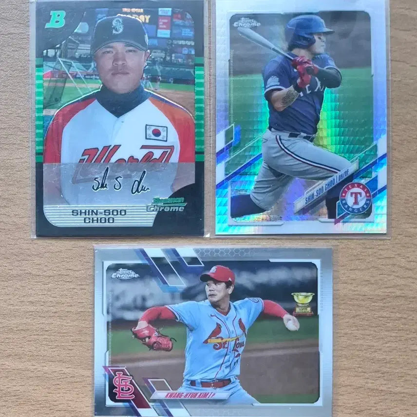 [BUNJANG] MLB Topps Chrome Choo Shin-soo, Kim Kwang-hyun Baseball Cards (3-Card Lot) / MLB 탑스크롬 바우만 추신수, 김광현 야구카드 3장랏 판매합니다.