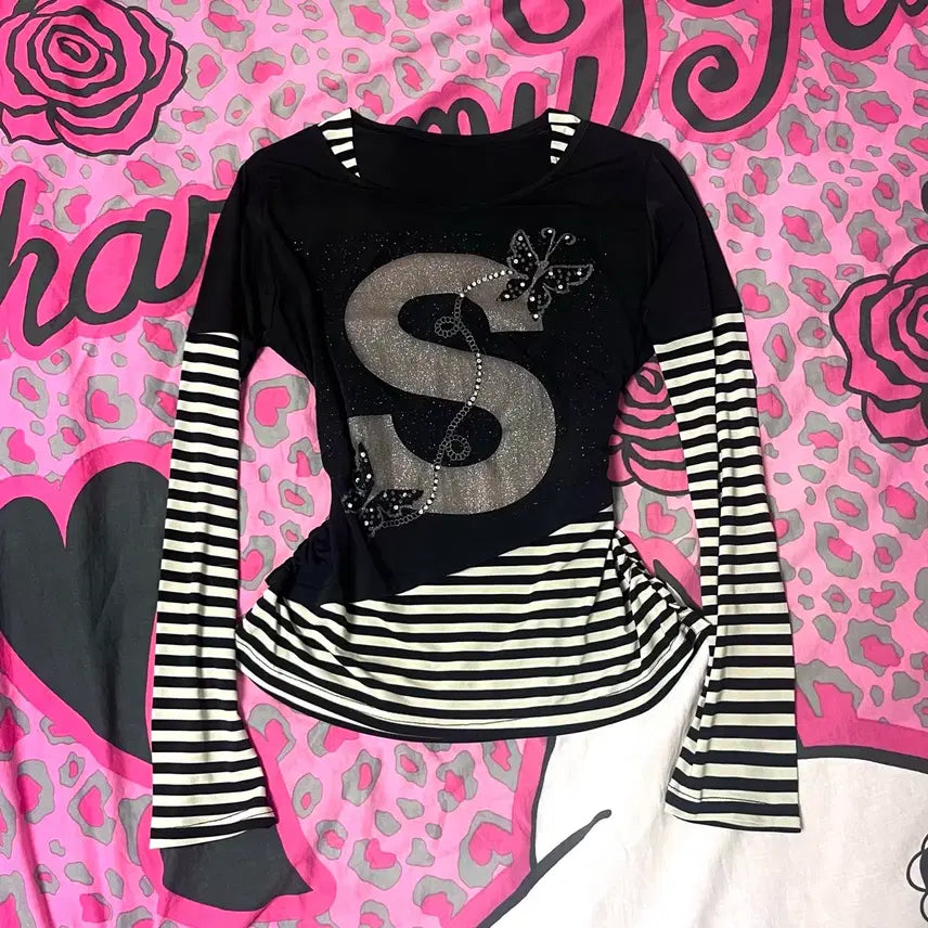 [BUNJANG] NANA Stripe Long Sleeve Top Vintage Y2K Gyaru / 펑크 나나깔 스트라이프 롱 슬리브 탑 빈티지 y2k 핀터깔 NANA 오네갸루
