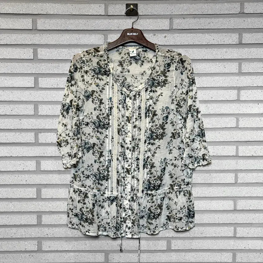 [BUNJANG] Vintage Japanese Floral Print Sheer Blouse - White / JPN VINTAGE 블라우스 플라워 프린팅 시스루 디테일 화이트