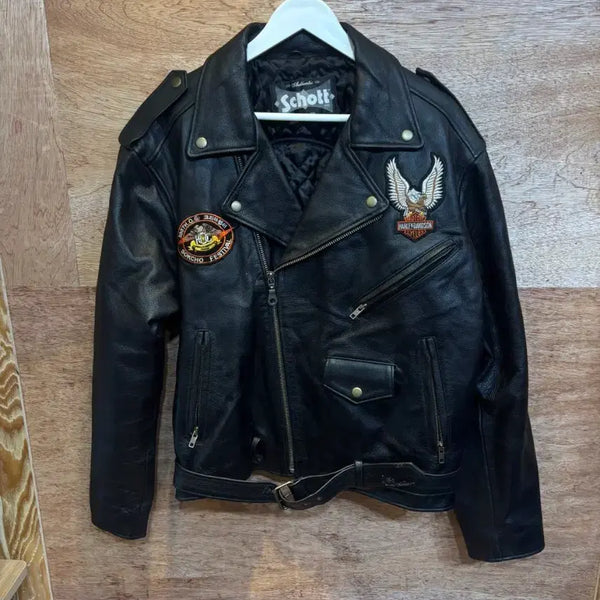 [BUNJANG] Schott Harley-Davidson Patch Leather Rider Jacket / Scott 쇼트 할리데이빈스 패치 라이더 가죽 자켓 M사이즈