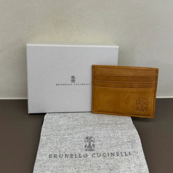 [BUNJANG] Brunello Cucinelli Logo Nubuck Leather Cognac Card Holder / 브루넬로쿠치넬리 로고 누벅 레더 코냑 카드지갑