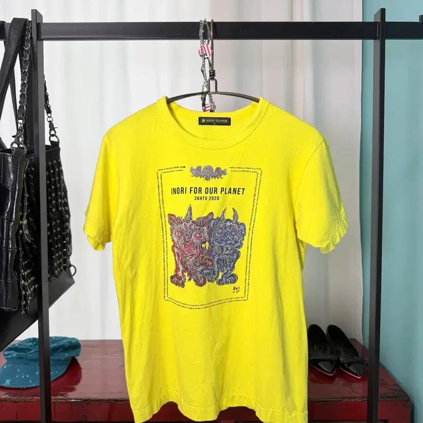 [BUNJANG] 24HOUR TELEVISION Yellow Graphic Cotton T-Shirt / Yellow Graphic Cotton Tee