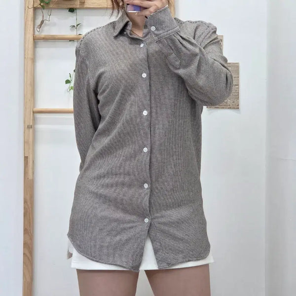 [BUNJANG] Massimo Dutti Striped Pique/Jersey Button-Down Long Sleeve Shirt M / [프립]M/마시모두띠 잔 스트라이프 피케/저지 원단 버튼다운 긴팔 셔츠