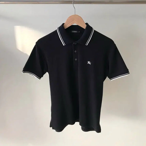 [BUNJANG] Burberry Logo Black Short Sleeve Polo Shirt / 버버리 로고 블랙 pk 반팔 카라티