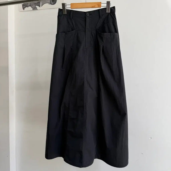 [BUNJANG] VIS Black Cotton Nylon Blend Long Skirt / VIS 블랙 롱스커트
