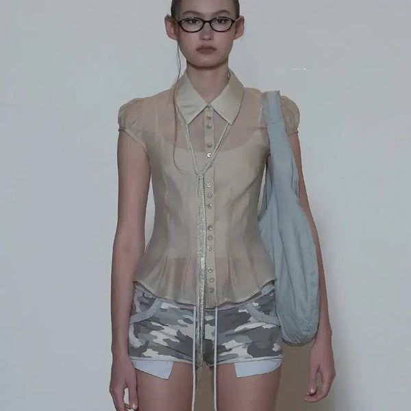 [BUNJANG] Sculptor Sheer Pleated Hem Blouse / 스컬프터 sheer pleated hem blouse