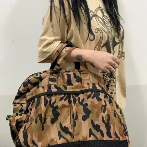 [BUNJANG] Vintage Camouflage Multi-Pocket 2-Way Boston Tote Bag / Vtg 빈티지 카모플라쥬 멀티포켓 2way 보스턴 토트백
