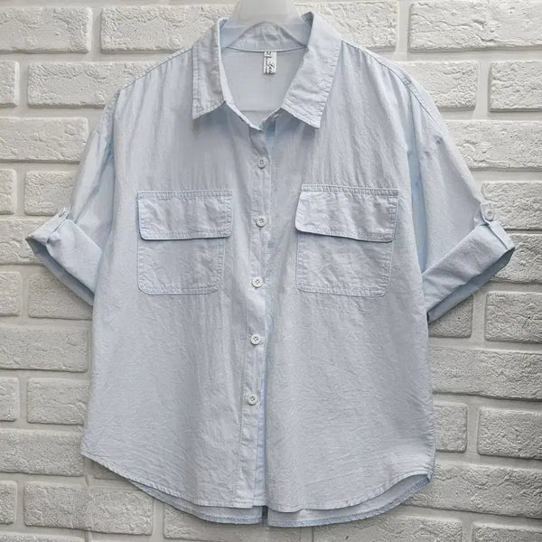 [BUNJANG] Roll-Up Short Sleeve Shirt - Sky Blue, Size M / A4917  롤업 반팔 셔츠