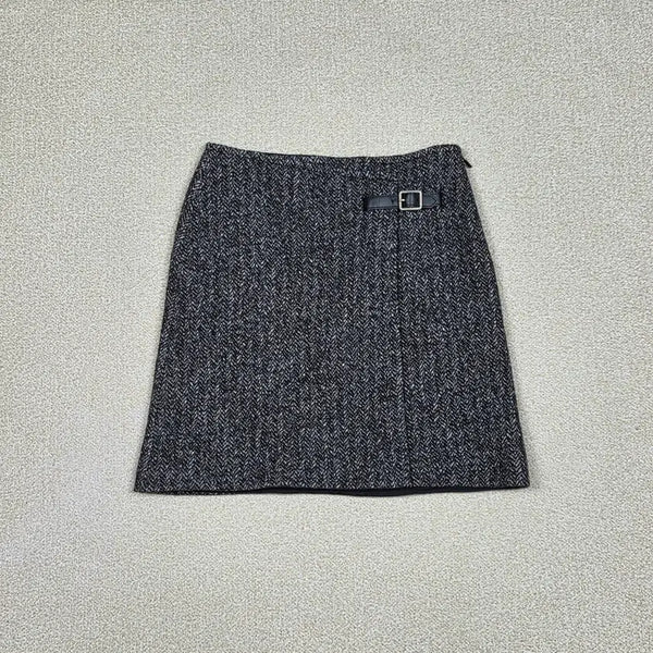 [BUNJANG] Gucci Leather Buckle Detail Herringbone Wool Mini Skirt / [구찌] 레더 버클 디테일 헤링본 울 미니 스커트 | S00592
