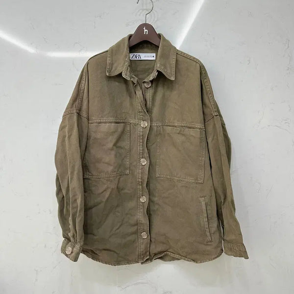 [BUNJANG] Zara Beige Oversized Trucker Denim Shirt Jacket S / 자라 베이지 셔츠 트러커 오버사이즈 자켓 S
