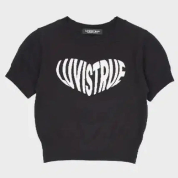 [BUNJANG] Love is True Short Sleeve Knit Top / 러브이즈트루 반팔 니트 탑