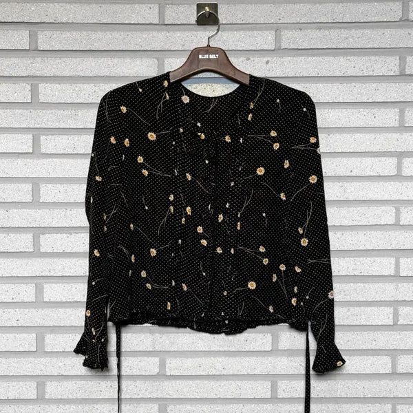 [BUNJANG] Japan Vintage Floral Print Blouse Black / JPN VINTAGE 블라우스 플라워 프린팅 디테일 블랙