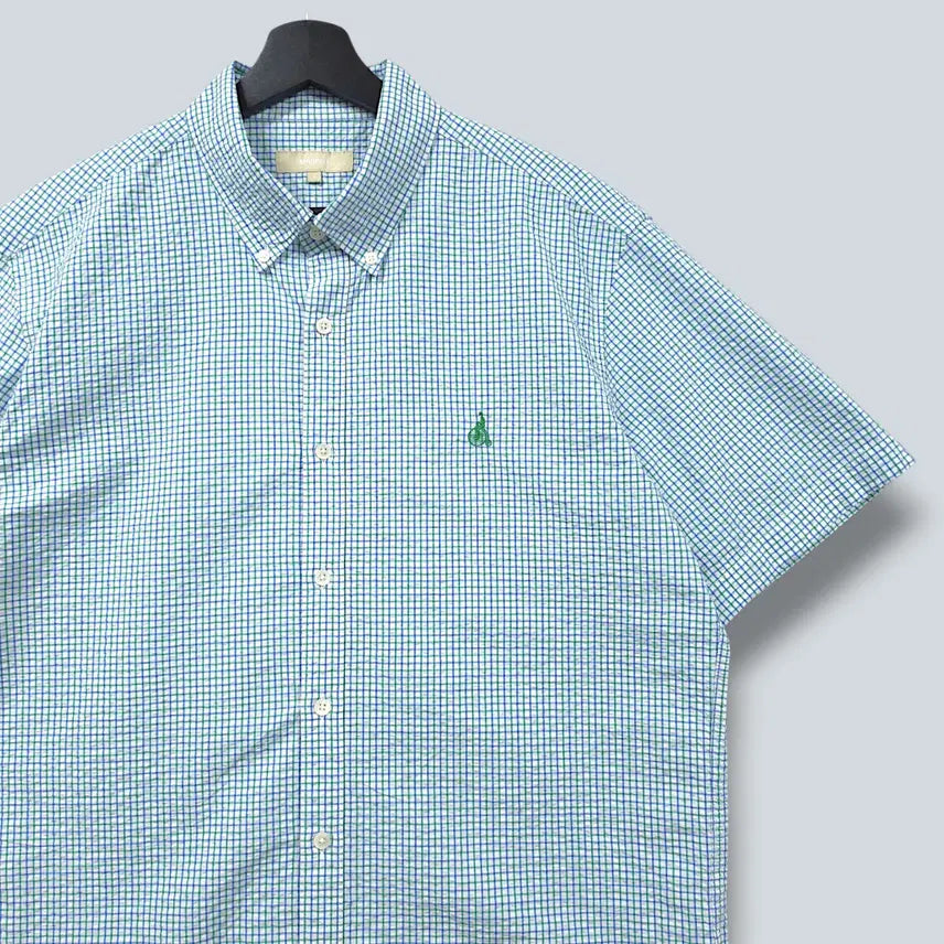 [BUNJANG] BEANPOLE Seersucker Check Cotton Short-Sleeve Shirt (L) / [L] 빈폴 시어서커 체크 코튼 반팔셔츠