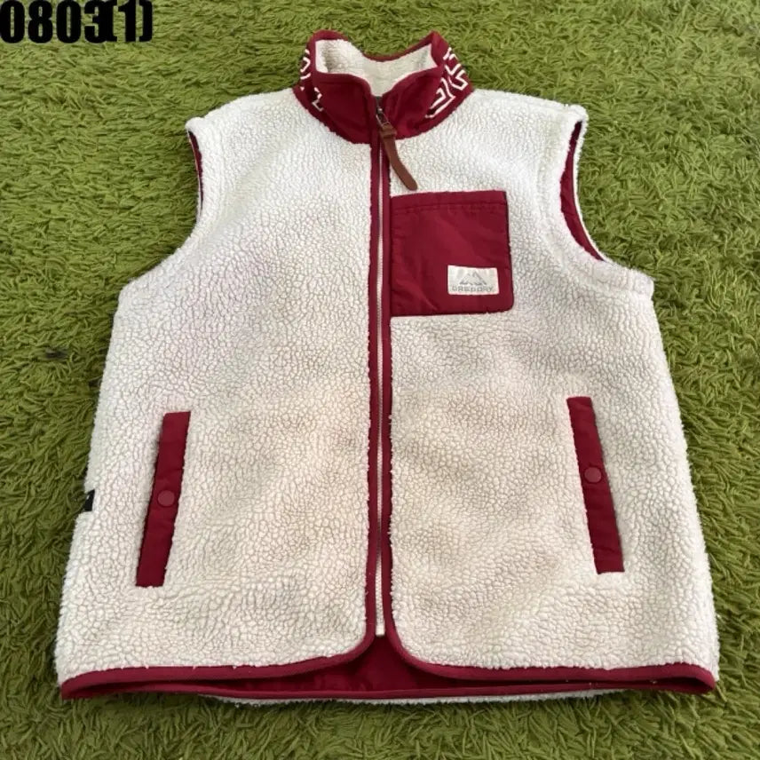 [BUNJANG] Gregory Fleece Vest Ivory Red / 그레고리 플리스 베스트 아이보리 레드
