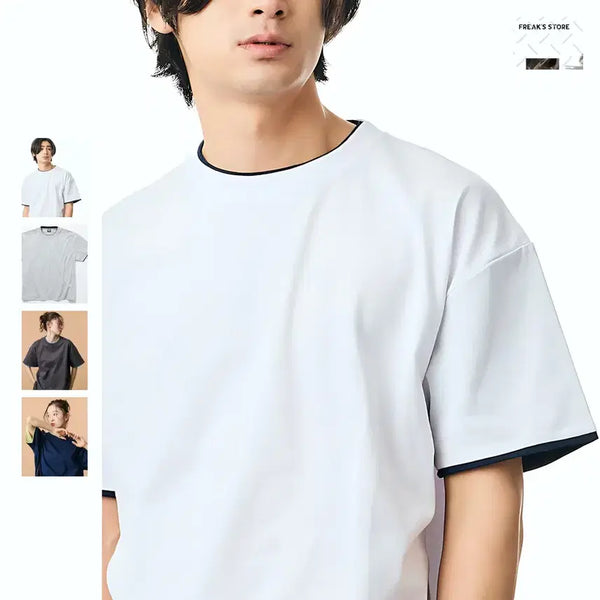 [BUNJANG] FREAK'S STORE Color-Block Fake Layered Crewneck T-Shirt / 프릭스스토어 배색 페이크레이어드 크루넥티셔츠