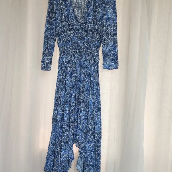 [BUNJANG] Maje Blue Pattern Wrap Maxi Dress / 마쥬 블루 패턴 랩 원피스