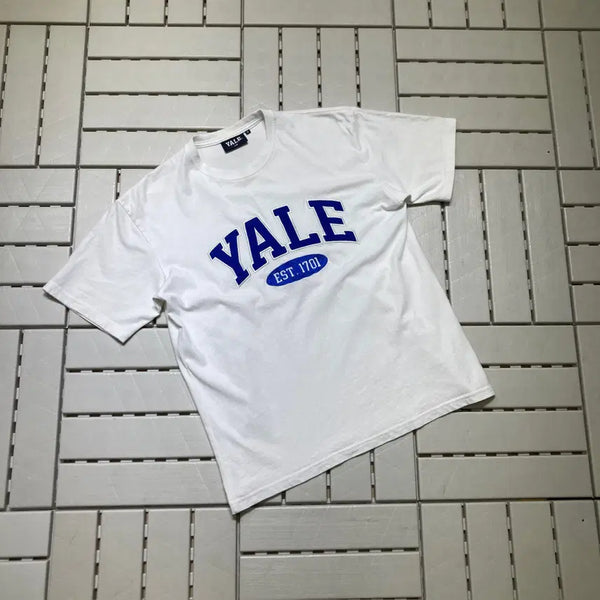 [BUNJANG] Yale Patch Logo Short Sleeve T-Shirt White / [S]예일 패치 로고 반팔티 화이트 0771