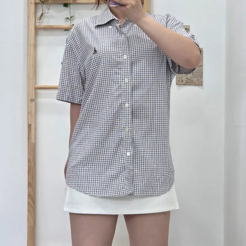 [BUNJANG] Beanpole Slim Fit Small Check Short Sleeve Shirt / [프립]100/빈폴 슬림핏 잔체크셔츠 반팔
