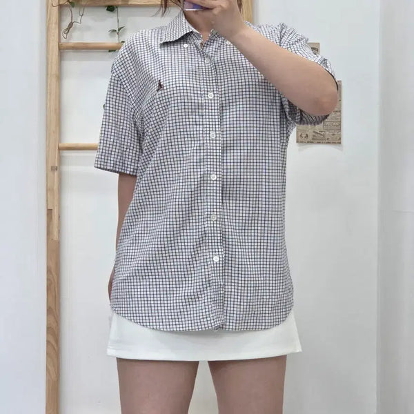 [BUNJANG] Beanpole Slim Fit Small Check Short Sleeve Shirt / [프립]100/빈폴 슬림핏 잔체크셔츠 반팔