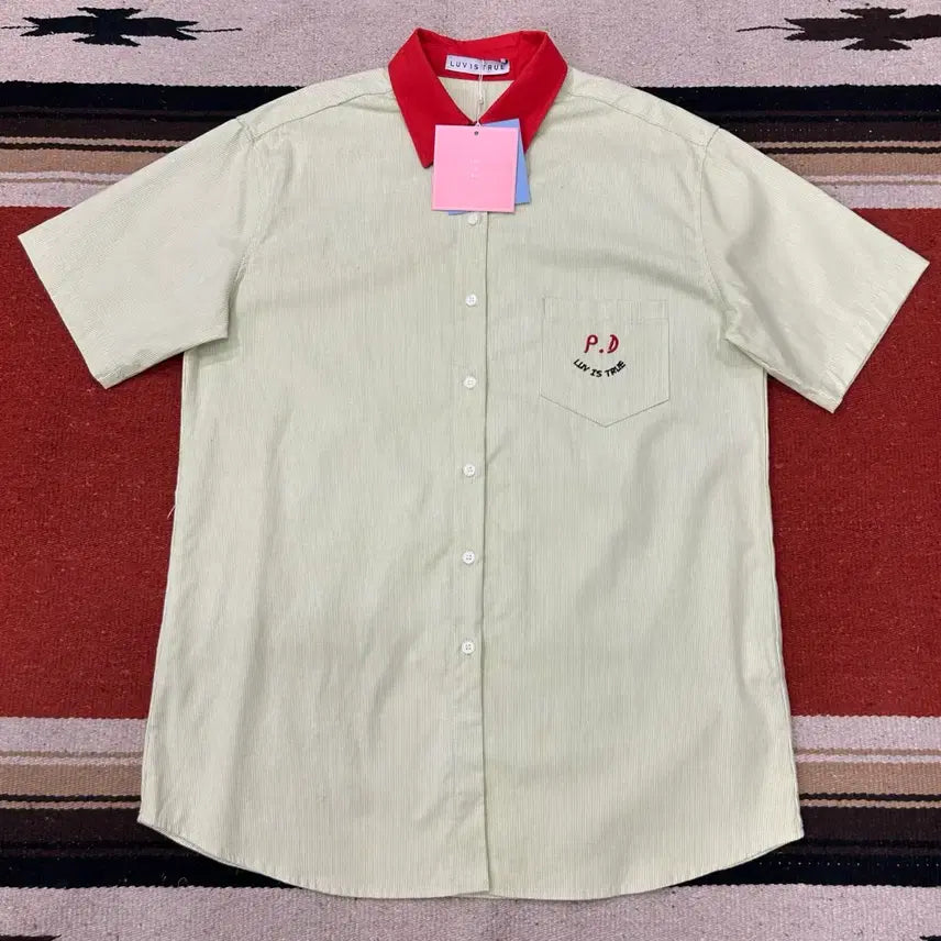 [BUNJANG] Love is True Stripe Short Sleeve Shirt / 러브이즈트루 스트라이프 반팔 셔츠