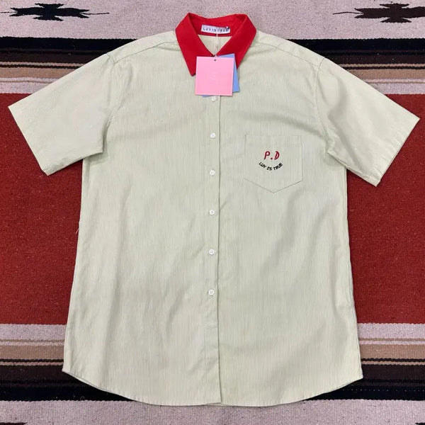 [BUNJANG] Love is True Stripe Short Sleeve Shirt / 러브이즈트루 스트라이프 반팔 셔츠