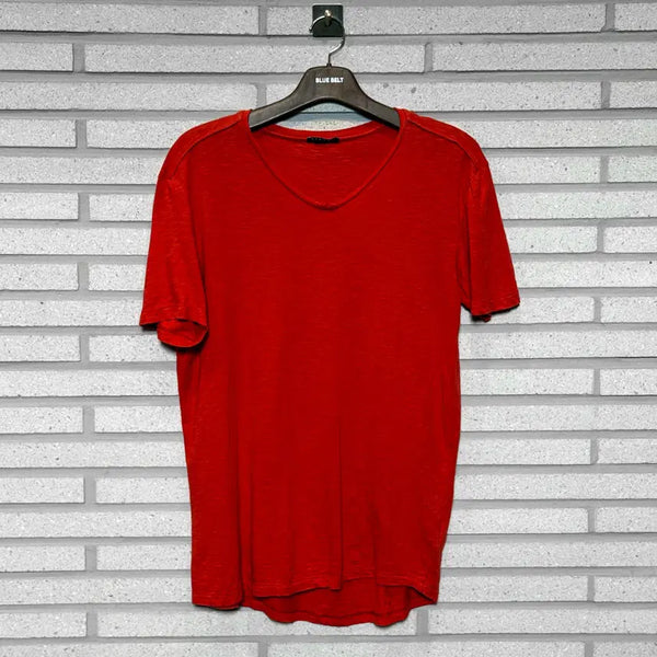 [BUNJANG] Sisley V-Neck Short Sleeve T-Shirt Red / SISLEY 반팔 티셔츠 브이넥 디테일 레드