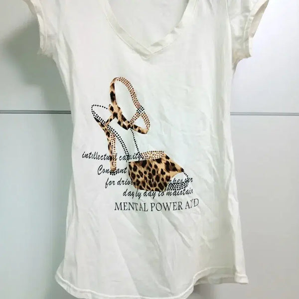 [BUNJANG] Gal Suit Leopard Print High Heel Short Sleeve T-Shirt / 갸루호피 하이힐 반팔티