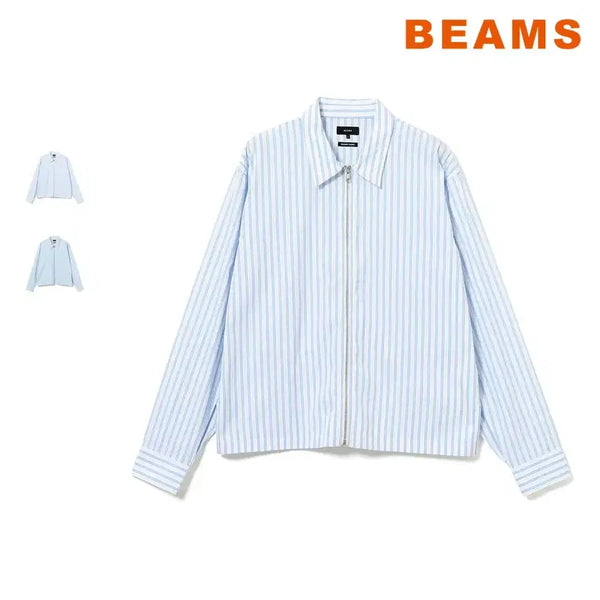 [BUNJANG] BEAMS Striped Zip-Up Shirt / 빔즈 스트라이프 집업 셔츠