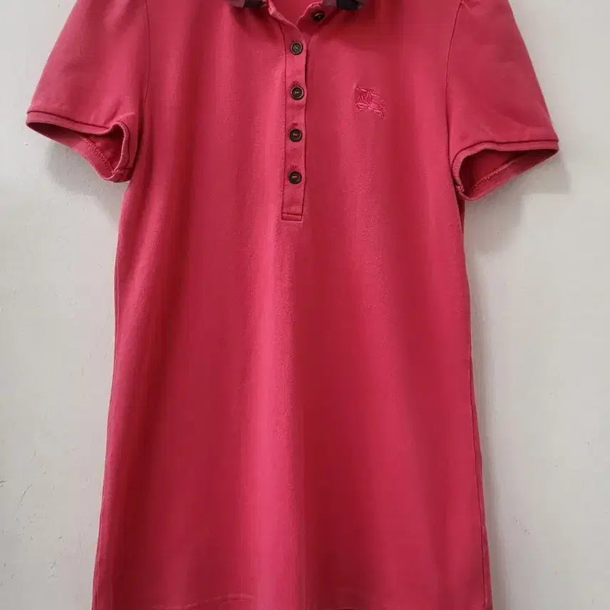 [BUNJANG] Burberry Check Collar Short Sleeve T-Shirt Pink / 버버리 체크 카라 반팔 여성 카라티 핑크