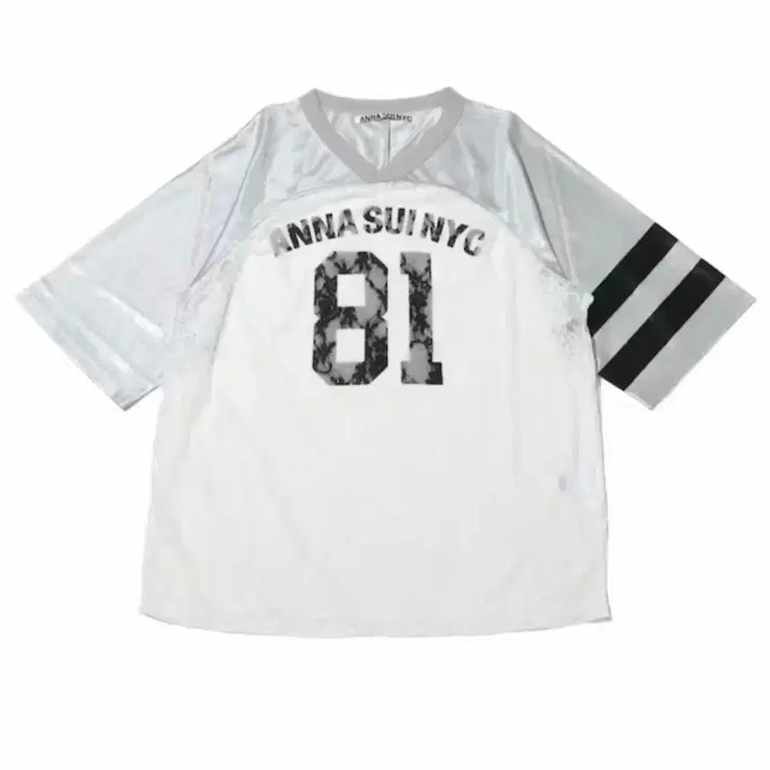 [BUNJANG] Anna Sui NYC Lace Short Sleeve T-Shirt Silver & White / 안나수이 NYC 레이스 반팔 티셔츠 실버앤화이트