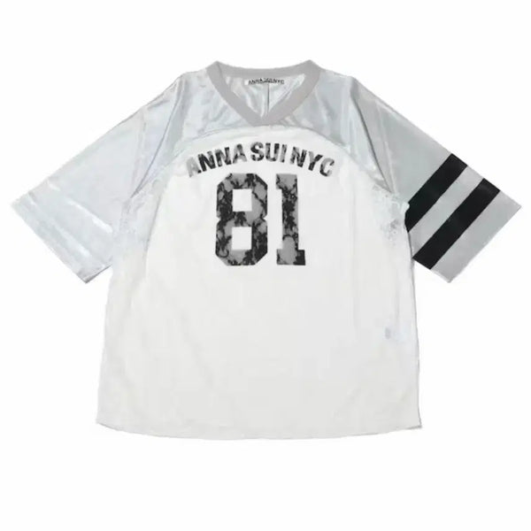[BUNJANG] Anna Sui NYC Lace Short Sleeve T-Shirt Silver & White / 안나수이 NYC 레이스 반팔 티셔츠 실버앤화이트