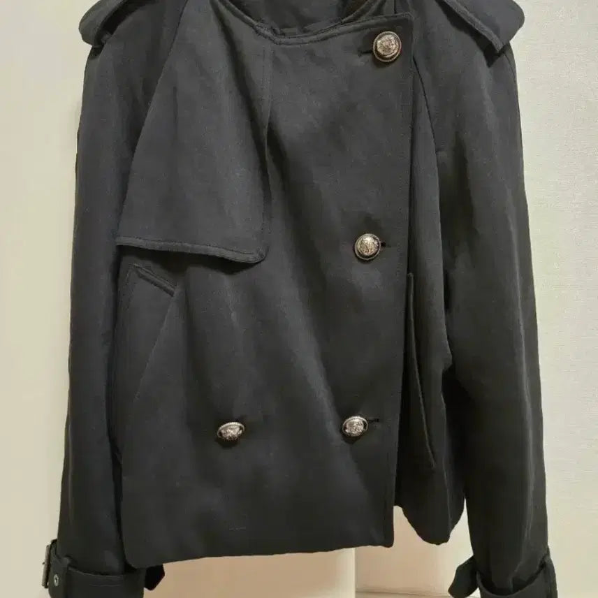 [BUNJANG] TIME Double-Button Trench Jacket Black / 타임 마인 트렌치 자켓 블랙